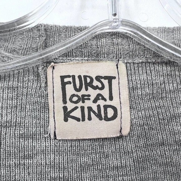 LF Furst of a Kind Vintage Repurposed Lace-Up Grandpa Sweater Gray One Size - Picture 4 of 5
